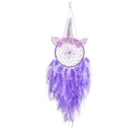 Fashion Dream Catcher, Feather, with Natural Gravel & leather cord & Cloth & Iron, Unicorn, handmade, for home and office purple, 800mm 