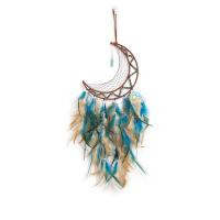 Fashion Dream Catcher, Feather, with leather cord & Plastic & Iron, Moon, handmade, for home and office mixed colors, 750mm 