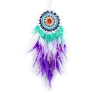 Fashion Dream Catcher, Feather, with Cotton Thread & leather cord & Plastic & Iron, handmade, for home and office mixed colors, 680mm 