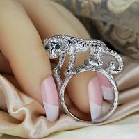 Anilo de dedo de latón, metal, Leopardo, chapado en color de plata, diverso tamaño para la opción & para mujer & con diamantes de imitación, Vendido por UD