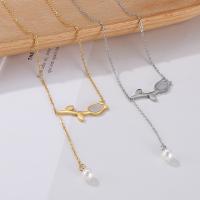Stainless Steel Jewelry Necklace, 304 Stainless Steel, with Shell, Flower, plated, fashion jewelry & for woman Approx 40 cm [