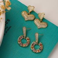 Cubic Zirconia Micro Pave Brass Earring, with Cubic Zirconia, gold color plated, fashion jewelry & for woman 