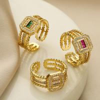 Zircon pavent l'anneau en laiton de doigt, avec zircon cubique, Placage de couleur d'or, bijoux de mode & pour femme, plus de couleurs à choisir, Internal mm, Vendu par PC[