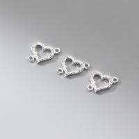 Sterling Silver Charm Connector, 925 Sterling Silver, Heart, plated, DIY & micro pave cubic zirconia [