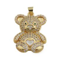 Cubic Zirconia Micro Pave Brass Pendant, with Shell, Bear, gold color plated, fashion jewelry & Unisex & micro pave cubic zirconia, golden Approx 3.5mm [
