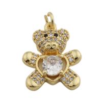 Cubic Zirconia Micro Pave Brass Pendant, Bear, gold color plated, fashion jewelry & Unisex & micro pave cubic zirconia, golden Approx 3mm [