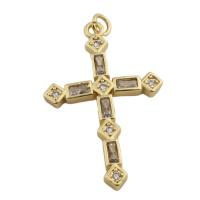 Cubic Zirconia Micro Pave Brass Pendant, Cross, gold color plated, fashion jewelry & Unisex & micro pave cubic zirconia, golden Approx 3.5mm 