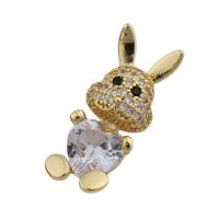 Cubic Zirconia Micro Pave Brass Pendant, Rabbit, gold color plated, fashion jewelry & Unisex & micro pave cubic zirconia, golden Approx 2.5*7mm [