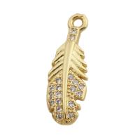 Cubic Zirconia Micro Pave Brass Pendant, Feather, gold color plated, fashion jewelry & Unisex & micro pave cubic zirconia, golden Approx 1.5mm [