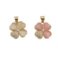 Cubic Zirconia Micro Pave Brass Pendant, Four Leaf Clover, Unisex & micro pave cubic zirconia & enamel Approx 3.5mm [