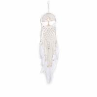 Fashion Dream Catcher, Feather, with Cotton Thread & Natural Gravel & Wood & Brass & Iron, Tree, handmade, for home and office, white, 950mm 