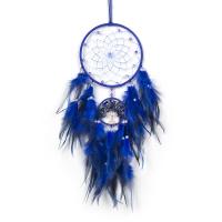 Fashion Dream Catcher, Feather, with Natural Gravel & leather cord & Plastic & Brass & Iron, handmade, for home and office blue, 630mm 