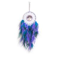 Fashion Dream Catcher, Feather, with Natural Gravel & leather cord & Plastic & Brass & Iron, Tree, handmade, for home and office mixed colors, 600mm 