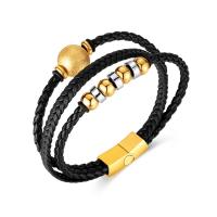 PU Leather Cord Bracelets, with 304 Stainless Steel, Vacuum Ion Plating, vintage & for man mm 