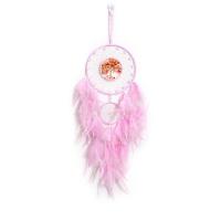 Fashion Dream Catcher, Feather, with Natural Gravel & leather cord & Plastic & Brass & Iron, Tree, handmade, for home and office pink, 600mm 