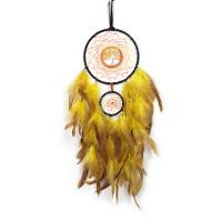 Fashion Dream Catcher, Feather, with Natural Gravel & Plastic & Brass & Iron, Tree, handmade, for home and office golden, 630mm 