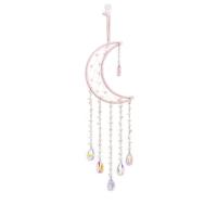 Fashion Dream Catcher, Rose Quartz, with leather cord & Crystal & Iron, Moon, handmade, for home and office, pink, 600mm 