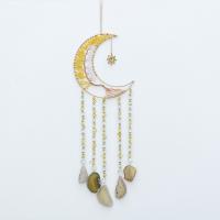Fashion Dream Catcher, Brass, with Natural Gravel & Agate, Moon, gold color plated, for home and office, 600mm 