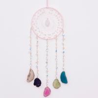 Fashion Dream Catcher, Agate, with Natural Gravel & leather cord & Iron, handmade, for home and office, multi-colored, 500mm 