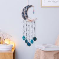 Fashion Dream Catcher, Natural Gravel, with Agate & Brass & Iron, Moon, handmade, for home and office, multi-colored, 550mm 