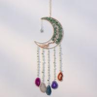 Fashion Dream Catcher, Agate, with Natural Gravel & Brass & Iron, Moon, handmade, for home and office, mixed colors, 550mm 