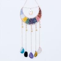 Fashion Dream Catcher, Natural Gravel, with Agate & Crystal & Brass, Moon, handmade, for home and office, multi-colored, 520mm 