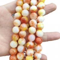 Single Gemstone Beads, Chalcedony, Round, DIY orange 