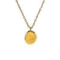Stainless Steel Jewelry Necklace, Titanium Steel, with 2inch extender chain, Oval, gold color plated, Unisex & oval chain & with letter pattern Approx 15.7 Inch 