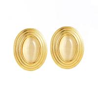 Gemstone Stud Earring, 304 Stainless Steel, with Natural Stone, Oval, 18K gold plated, fashion jewelry & for woman 
