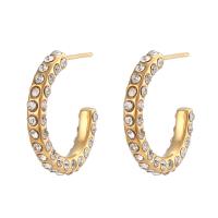 Stainless Steel Cubic Zirconia Stud Earring, 304 Stainless Steel, 18K gold plated, fashion jewelry & micro pave cubic zirconia & for woman, golden, 21mm [