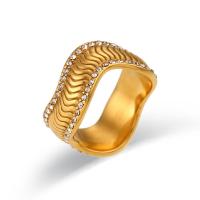 Нержавеющая сталь Rhinestone палец кольцо, Нержавеющая сталь 304, 18K позолоченный, ювелирные изделия моды & разный размер для выбора & Женский & со стразами, Золотой, продается PC