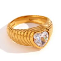 Cubic Zirconia anillo de dedo de acero inoxidable, acero inoxidable 316L, 18K chapado en oro, Joyería & diverso tamaño para la opción & micro arcilla de zirconia cúbica & para mujer, dorado, Vendido por UD[