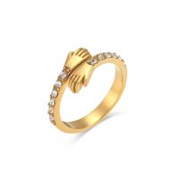 Cubic Zirconia anillo de dedo de acero inoxidable, acero inoxidable 304, Recubrimiento iónico al vacío, Joyería & micro arcilla de zirconia cúbica & para mujer, dorado, Vendido por UD