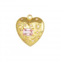 Cubic Zirconia Micro Pave Brass Pendant, with Cubic Zirconia, Heart, 18K gold plated, DIY, pink 