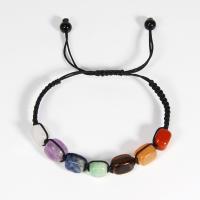 Gemstone Bracelets, Natural Stone, with Knot Cord, Square, Adjustable & fashion jewelry & Unisex, mixed colors, 8.8mm Approx 4-10 cm 