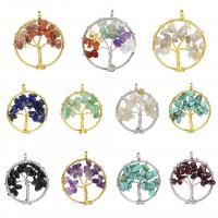Gemstone Zinc Alloy Pendants, Natural Stone, with Zinc Alloy, Tree, plated, DIY & hollow 