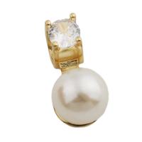 Cubique Pendentif en laiton zircon pavent, avec Shell Pearl, Placage de couleur d'or, bijoux de mode & pavé de micro zircon & pour femme, doré Environ 4.5mm, Vendu par PC[