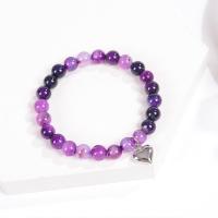 Gemstone Bracelets, Natural Stone, with Zinc Alloy, Heart, fashion jewelry & Unisex 8mm Approx 6.6-8.5 Inch [