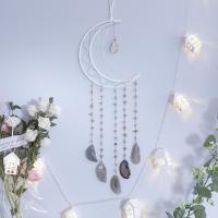 Fashion Dream Catcher, Agate, with Natural Gravel & leather cord & Brass & Iron, Moon, handmade, for home and office 750mm 