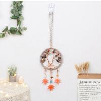 Fashion Dream Catcher, Natural Gravel, with leather cord & Brass & Iron, Tree, handmade, for home and office, mixed colors, 270mm 