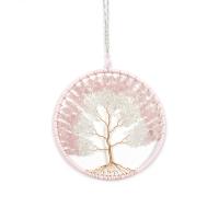 Fashion Dream Catcher, Natural Gravel, with leather cord & Plastic & Brass & Iron, Tree, handmade, for home and office, pink, 300mm 