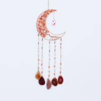 Fashion Dream Catcher, Natural Gravel, with Agate & Crystal & Brass, Moon, handmade, for home and office, red, 580mm 