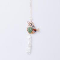 Hanging Ornaments, Natural Gravel, with Crystal & Brass & Iron, Bird, handmade, for home and office, mixed colors, 270mm [