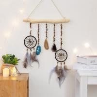 Fashion Dream Catcher, Wood, with Natural Gravel & leather cord & Feather & Agate & Iron, handmade, for home and office, mixed colors 