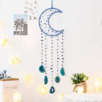 Fashion Dream Catcher, Natural Gravel, with leather cord & Agate & Iron, Moon, handmade, for home and office, blue, 750mm 