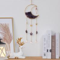 Fashion Dream Catcher, Amethyst, with Crystal & Brass, Moon, handmade, for home and office, mixed colors, 520mm 