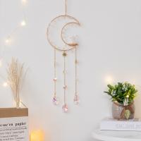 Fashion Dream Catcher, Iron, with Crystal & Clear Quartz & Brass, Moon, handmade, for home and office, mixed colors, 450mm 