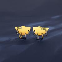 Titan Stahl Ohrringe, Titanstahl, Vakuum-Ionen-Beschichtung, Modeschmuck & mit Brief Muster & für Frau, Goldfarbe, 14x18.1mm, verkauft von Paar[