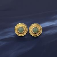 Titan Stahl Ohrringe, Titanstahl, rund, Vakuum-Ionen-Beschichtung, Modeschmuck & für Frau, Goldfarbe, 14.9x14.9mm, verkauft von Paar[