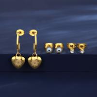 Titanium Steel Earrings, Vacuum Ion Plating, 3 pieces & fashion jewelry & for woman, gold 
